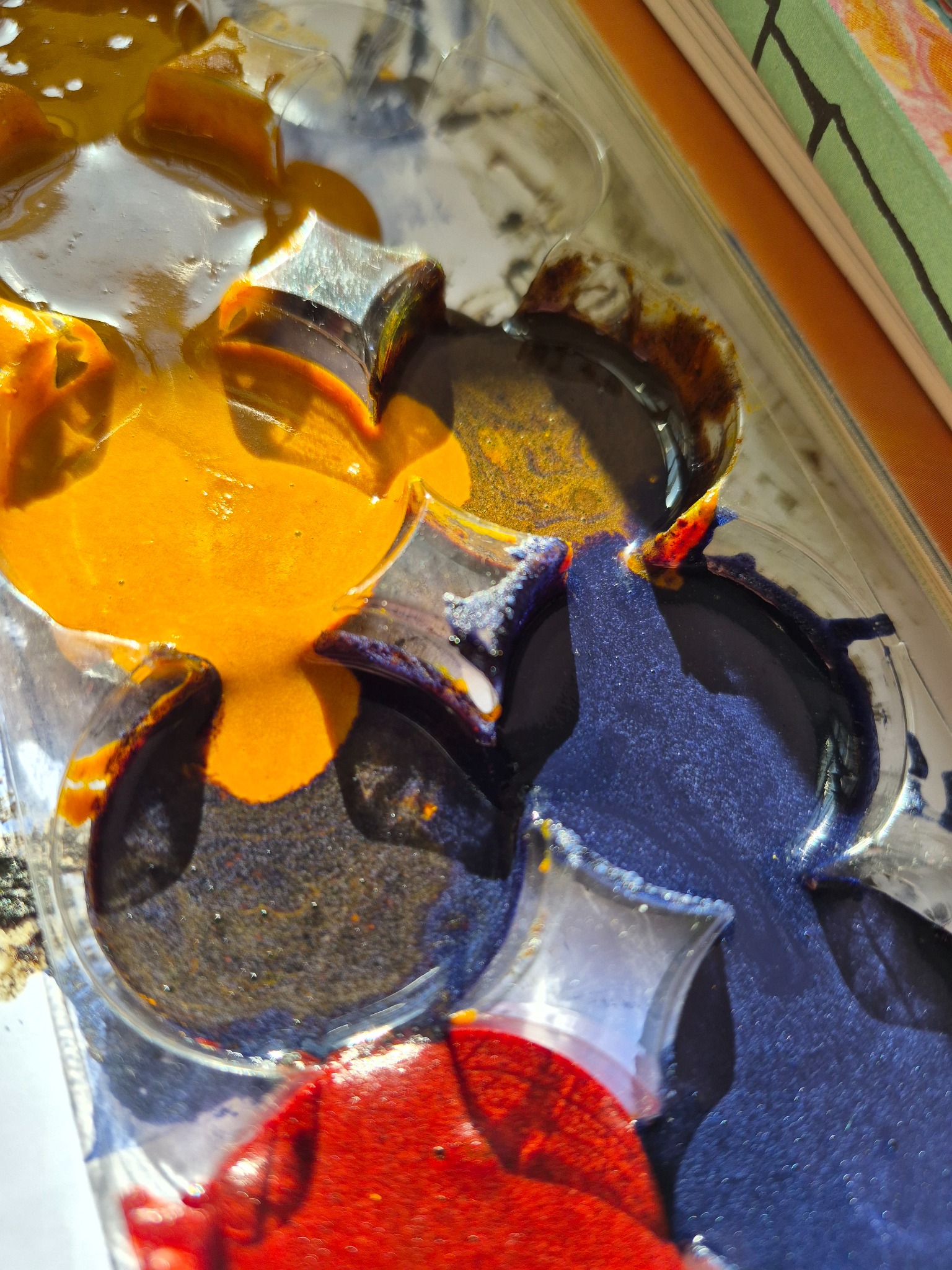 Handmade natural paints in a palette