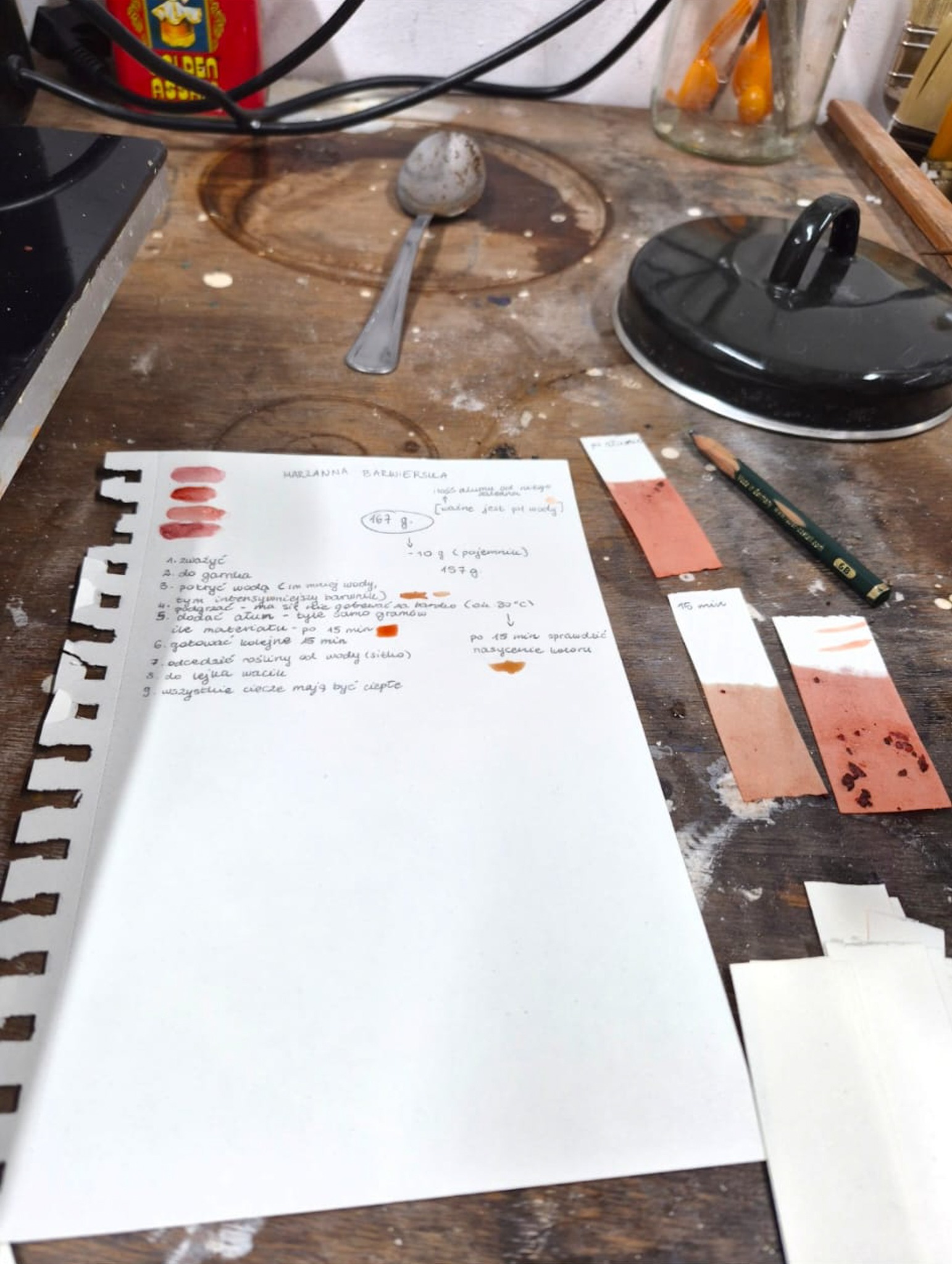 Pigment recipe notes and colour tests